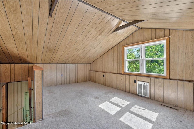 60 Edmund Dr, Milton, NY 12020 - additional living space featuring wood ceiling, lofted ceiling, carpet floors, wooden walls, and heating unit