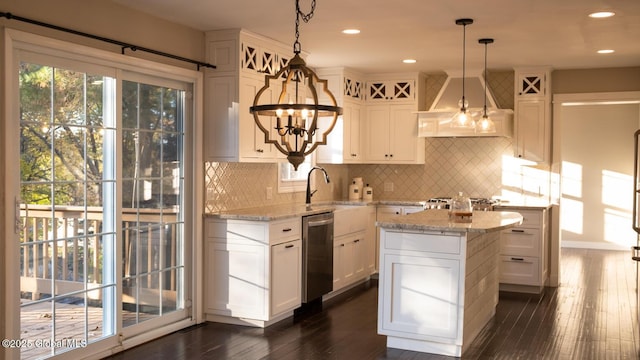 18 Alva St, East Greenbush, NY 12061 - kitchen featuring dishwasher, a center island, dark wood finished floors, white cabinetry, and tasteful backsplash