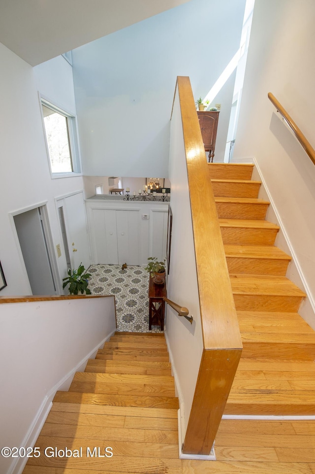 staircase featuring wood finished floors