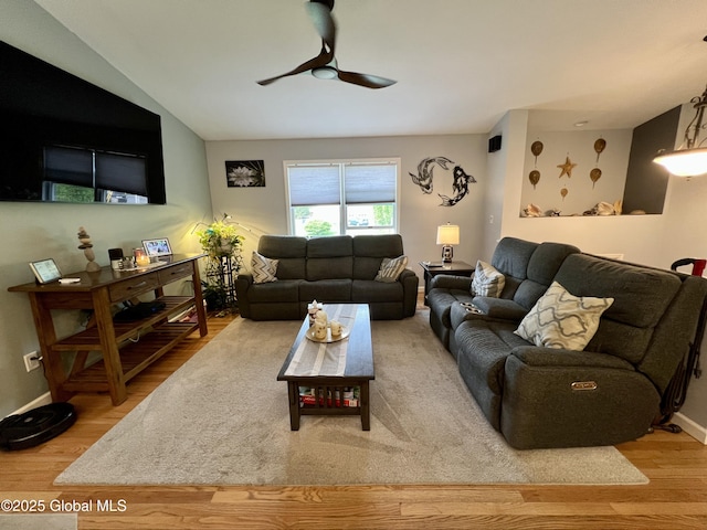 25 Hilton Dr, Moreau, NY 12803 - living area featuring a ceiling fan, wood finished floors, and baseboards