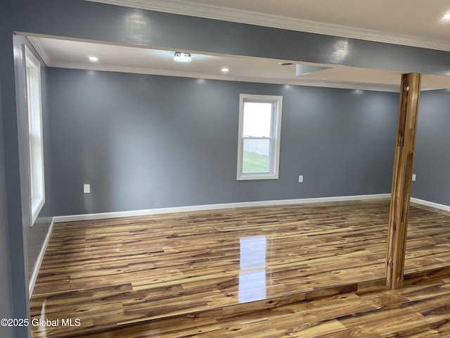 2112 Gray St, Rotterdam, NY 12306 - below grade area featuring wood finished floors, ornamental molding, baseboards, and recessed lighting