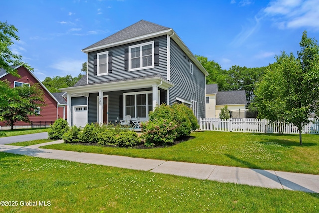 305 W Circular St, Saratoga, NY 12866 - view of front facade featuring covered porch and a garage