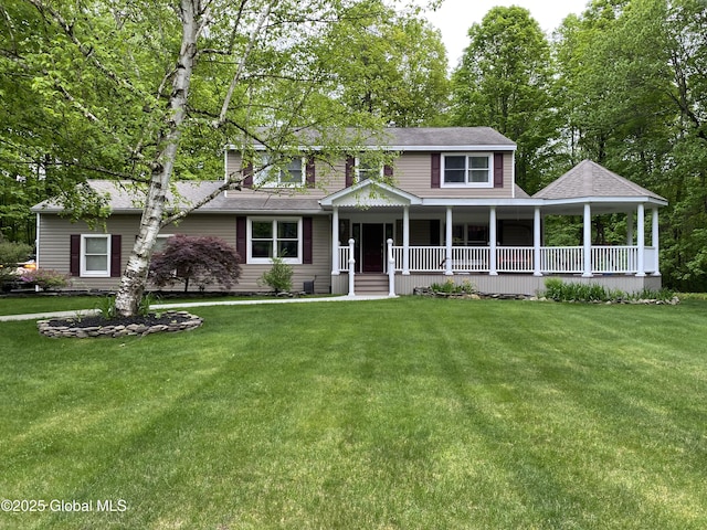 6 Bishops Ct, Queensbury, NY 12804 - view of front of home with a porch, a front yard, and roof with shingles