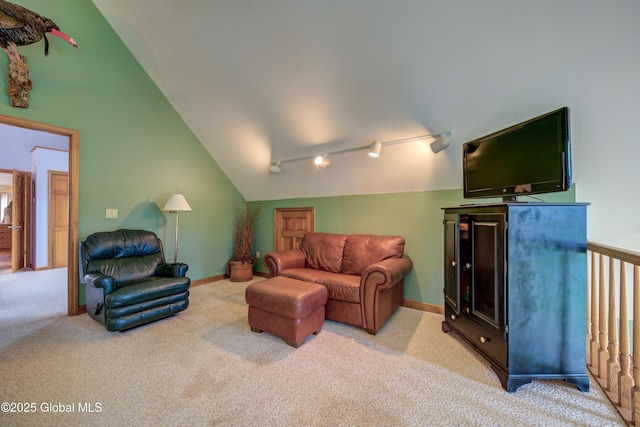 324 County Highway 112, Bleecker, NY 12078 - living area featuring vaulted ceiling and light carpet
