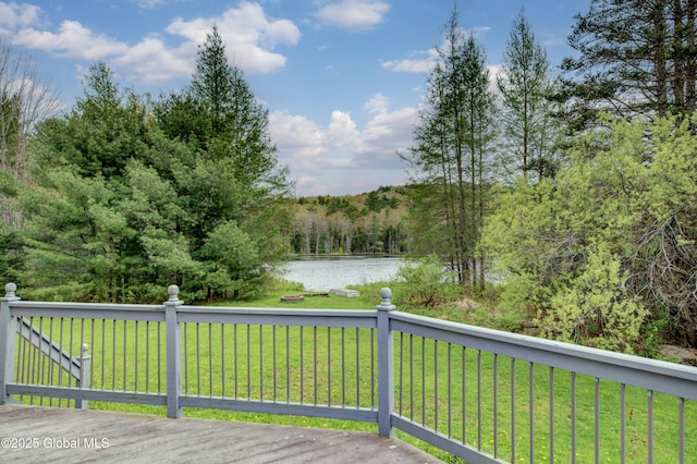 324 County Highway 112, Bleecker, NY 12078 - wooden deck featuring a water view and a lawn