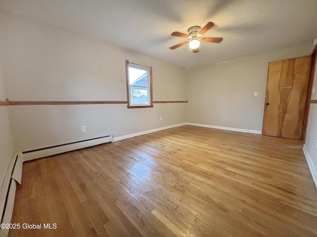 3 Schuyler Ave, Ravena, NY 12143 - spare room featuring a ceiling fan, wood finished floors, baseboards, and a baseboard heating unit