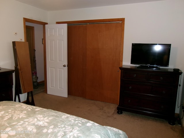 bedroom with carpet floors and a closet