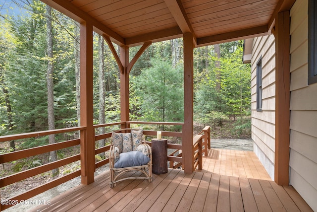deck with a forest view
