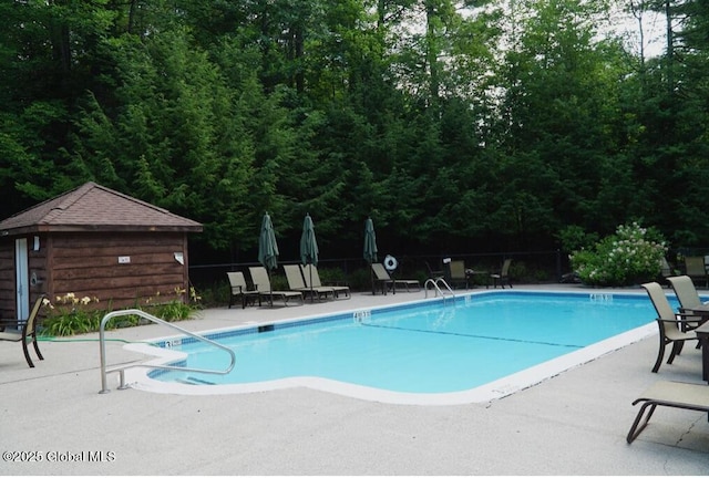 106 Mountain Path, Johnsburg, NY 12853 - community pool featuring a patio and a view of trees