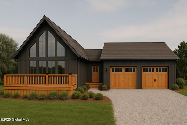 106 Mountain Path, Johnsburg, NY 12853 - view of front facade with a garage, driveway, and a front lawn