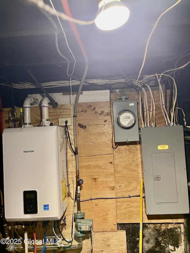 130 Van Schoick Ave, Albany, NY 12209 - utility room featuring electric panel, water heater, and electric meter