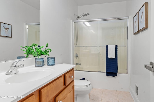 6004 Queen Mary Ct, Schenectady, NY 12303 - bathroom featuring toilet, vanity, tile patterned flooring, and shower / bath combination with glass door