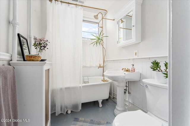 19 George St, Saratoga Springs, Inside, NY 12866 - full bathroom with toilet, wainscoting, and shower / bath combo with shower curtain