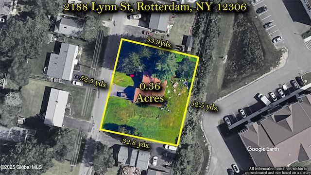 2188 Lynn St, Rotterdam, NY 12306 - aerial view of property and surrounding area featuring property boundaries highlighted