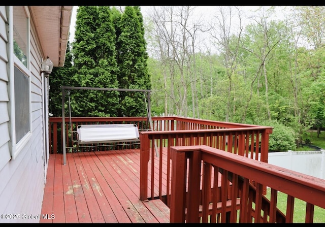 29 Clark St, Hudson Falls, NY 12839 - wooden terrace featuring a wooded view