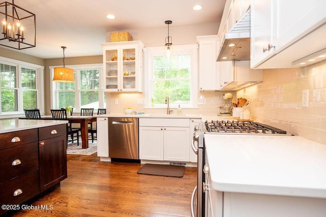 20 Bridgewater Ct, Clifton Park, NY 12065 - kitchen with appliances with stainless steel finishes, a sink, under cabinet range hood, white cabinetry, and recessed lighting