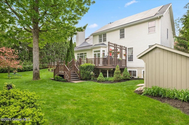 71 Hearthstone Dr, Wilton, NY 12831 - back of house featuring a wooden deck, a yard, stairs, and a pergola