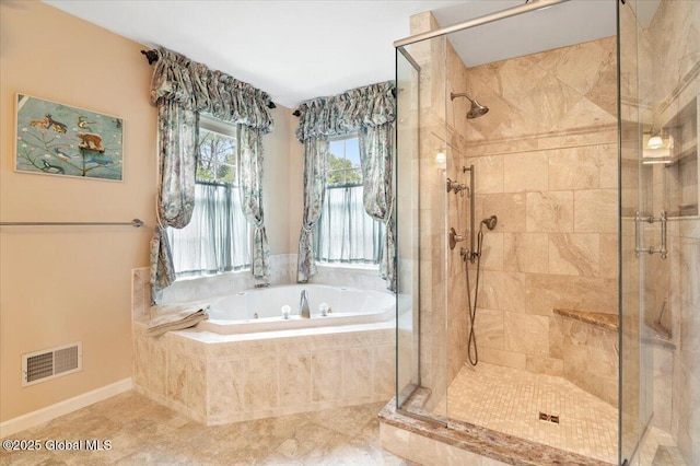 71 Hearthstone Dr, Wilton, NY 12831 - bathroom featuring a stall shower, a tub with jets, and tile patterned floors
