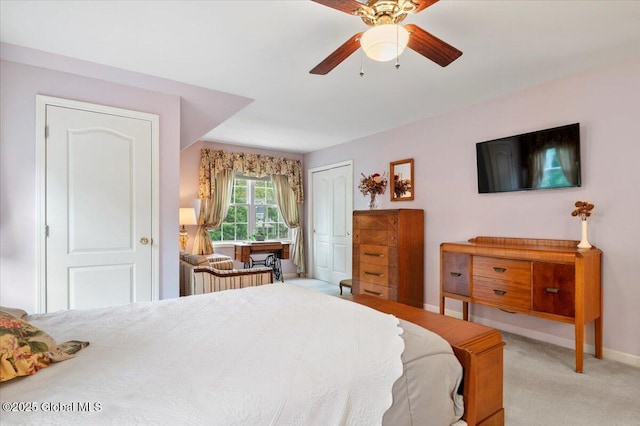 71 Hearthstone Dr, Wilton, NY 12831 - bedroom with carpet flooring, baseboards, a closet, and a ceiling fan