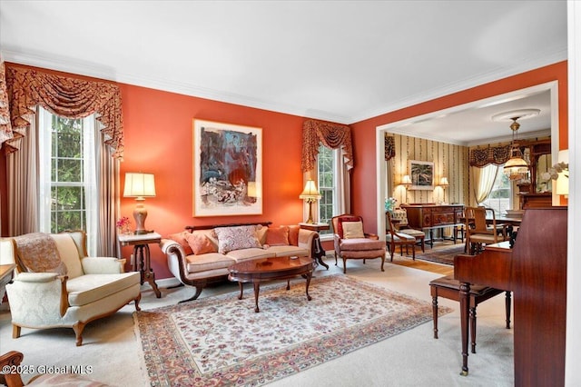 71 Hearthstone Dr, Wilton, NY 12831 - living area featuring healthy amount of natural light, ornamental molding, and baseboards
