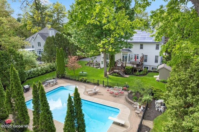 71 Hearthstone Dr, Wilton, NY 12831 - view of pool with a wooden deck, a diving board, a patio area, and stairs