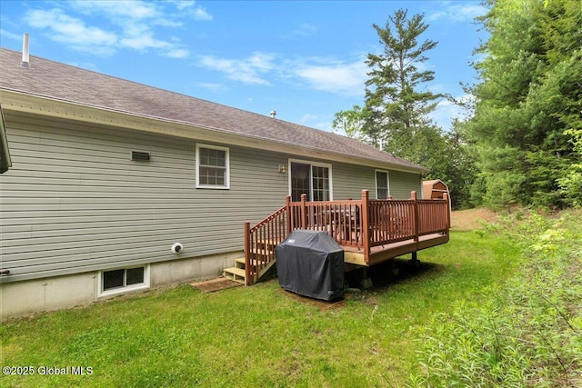 2148 US Route 9, Schroon Lake, NY 12870 - back of property featuring a deck, a lawn, and an outdoor structure