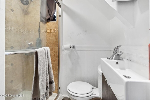 57 O Connell St, Albany, NY 12209 - full bath featuring a shower stall, wainscoting, toilet, and vanity