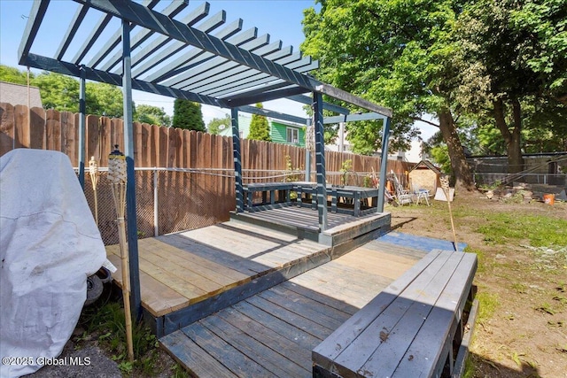 57 O Connell St, Albany, NY 12209 - wooden terrace with a fenced backyard and a pergola