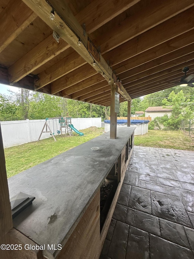 view of patio / terrace featuring a playground