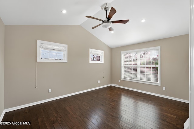 13 Peach Tree Ln, Wilton, NY 12831 - spare room with a ceiling fan, lofted ceiling, plenty of natural light, dark wood-style flooring, and baseboards