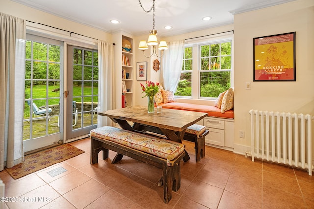 2 Loudon Pkwy, Colonie, NY 12211 - dining area with radiator, ornamental molding, healthy amount of natural light, recessed lighting, and light tile patterned floors