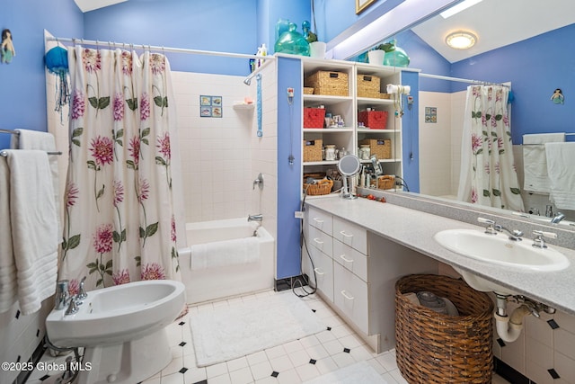 2 Loudon Pkwy, Colonie, NY 12211 - full bathroom featuring shower / tub combo, vaulted ceiling, a sink, and a bidet