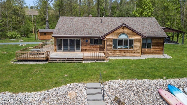 2158 State Route 29, Greenwich, NY 12834 - rear view of property featuring a deck, a yard, and a shingled roof