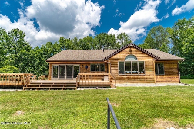 2158 State Route 29, Greenwich, NY 12834 - back of property with a lawn, a deck, and a shingled roof