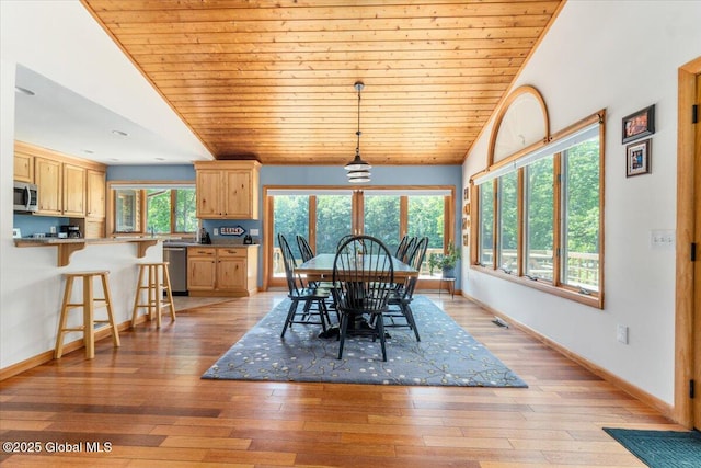 2158 State Route 29, Greenwich, NY 12834 - dining area with wood ceiling, light wood-style floors, baseboards, and vaulted ceiling