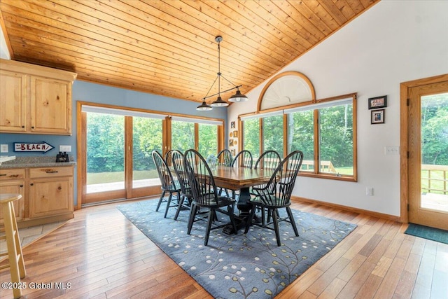 2158 State Route 29, Greenwich, NY 12834 - dining area featuring wood ceiling, light wood-style floors, high vaulted ceiling, and baseboards