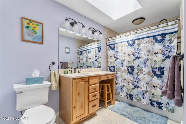 2158 State Route 29, Greenwich, NY 12834 - bathroom with a skylight, toilet, curtained shower, and vanity