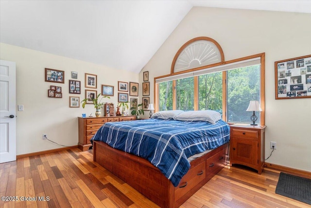 2158 State Route 29, Greenwich, NY 12834 - bedroom featuring light wood-type flooring, high vaulted ceiling, and baseboards
