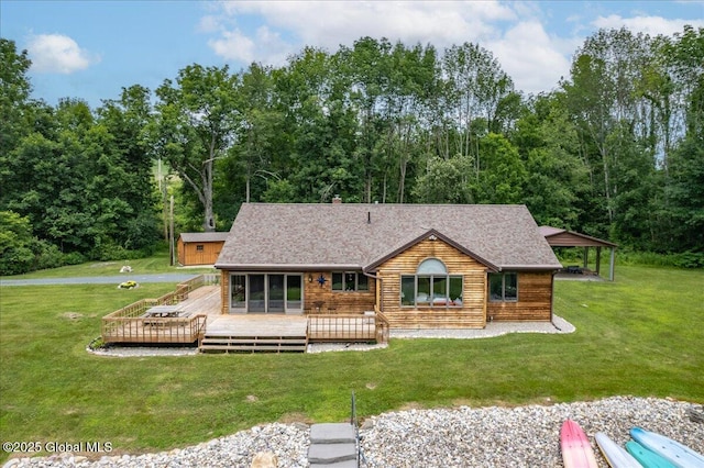 2158 State Route 29, Greenwich, NY 12834 - view of front facade featuring a wooden deck, a front lawn, and a shingled roof