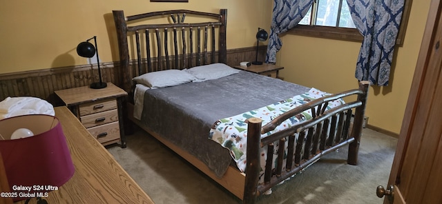 1758 US Route 9, Schroon, NY 12870 - bedroom featuring a wainscoted wall, carpet, and wood walls