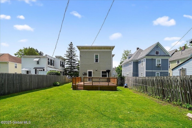 302 S William St, Johnstown, NY 12095 - back of house with a deck, a fenced backyard, and a residential view