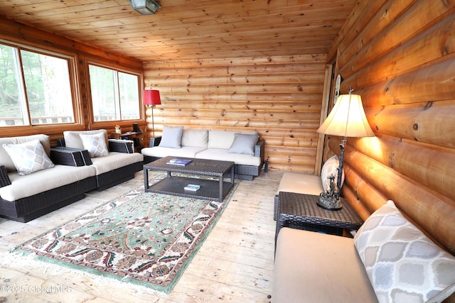 745 Adirondack Rd, Schroon Lake, NY 12870 - living room featuring rustic walls, wood ceiling, and hardwood / wood-style floors