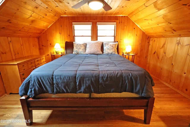 745 Adirondack Rd, Schroon Lake, NY 12870 - bedroom with wood ceiling, lofted ceiling, wood finished floors, wooden walls, and baseboards