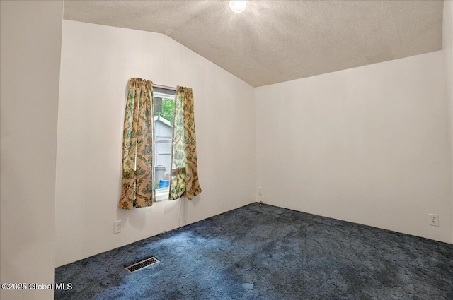 207 State Highway 5s, Florida, NY 12137 - spare room featuring lofted ceiling, dark carpet, and a textured ceiling