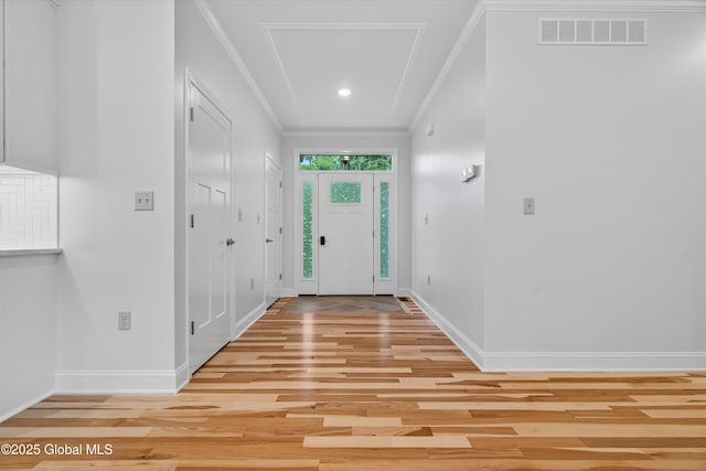 480 Selfridge Rd, Moreau, NY 12831 - foyer featuring light wood-style floors, ornamental molding, and recessed lighting