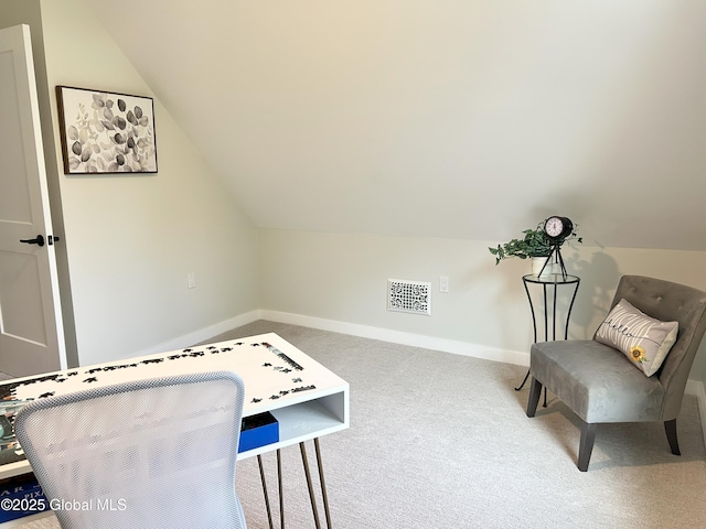 354 Mohawk Ave, Scotia, NY 12302 - home office featuring carpet flooring, vaulted ceiling, and baseboards