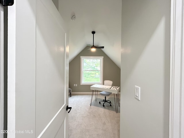 354 Mohawk Ave, Scotia, NY 12302 - office featuring carpet, vaulted ceiling, ceiling fan, and baseboards