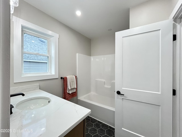 354 Mohawk Ave, Scotia, NY 12302 - bathroom featuring vanity, bathtub / shower combination, tile patterned flooring, and recessed lighting