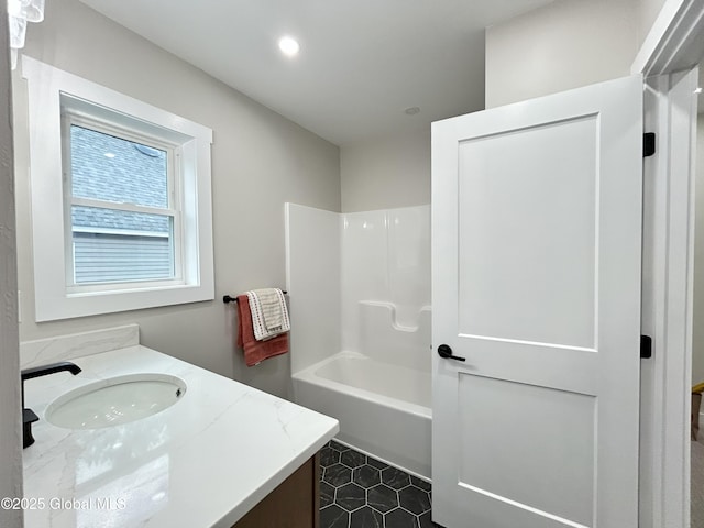 354 Mohawk Ave, Scotia, NY 12302 - bathroom with vanity, shower / washtub combination, tile patterned floors, and recessed lighting