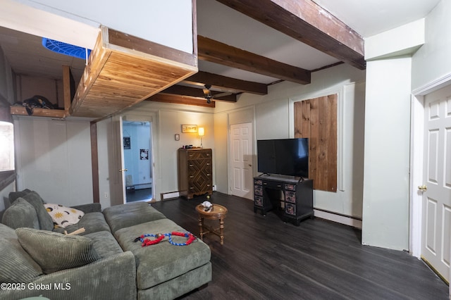 1356 W High St, Ballston Spa, NY 12020 - living room featuring dark wood-style floors and beamed ceiling